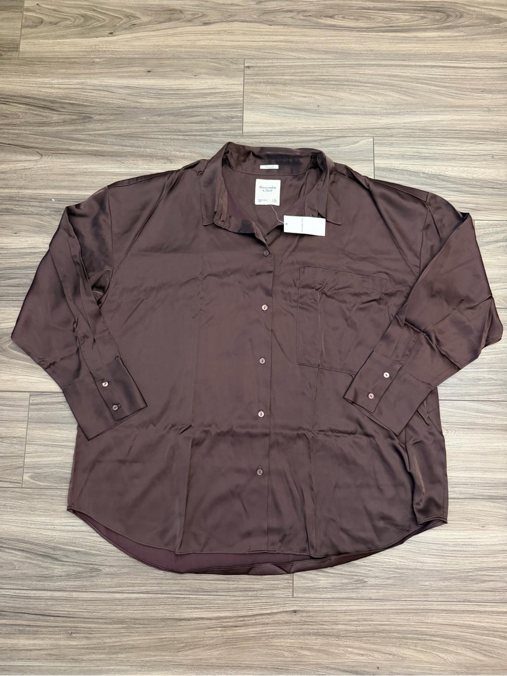 Abercrombie & Fitch Oversized Satin Button-Up Shirt Chocolate Brown Size XL